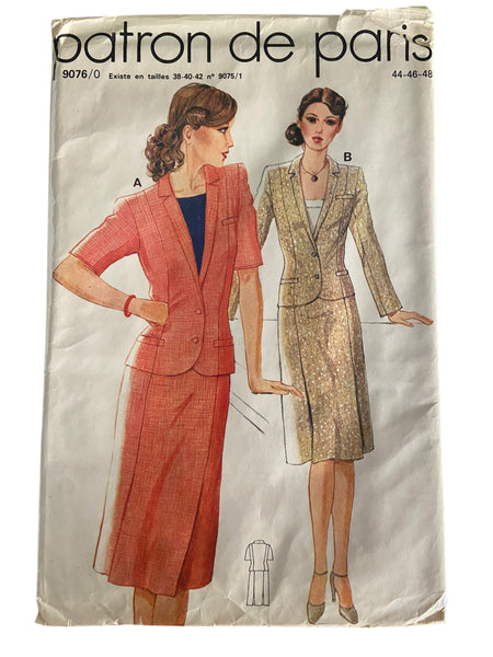 Marie Claire Patron de Paris 9076 vintage 1980s tailor made suit sewing pattern. FRENCH LANGUAGE INSTRUCTIONS. Bust 38, 40, 42 inches