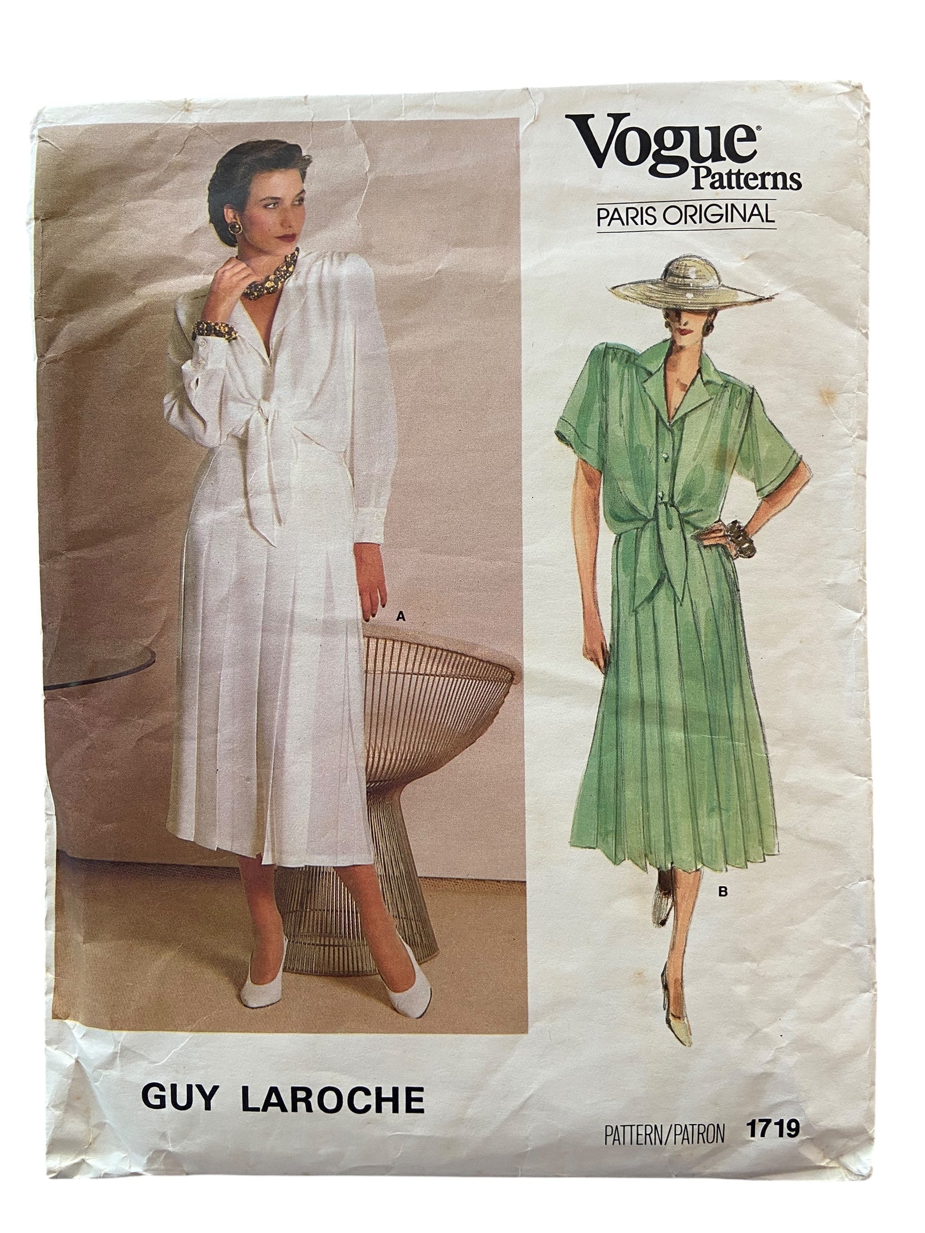 Vogue 1719 vintage 1980s Paris Original Guy Laroche blouse and skirt pattern Bust 36 inches.