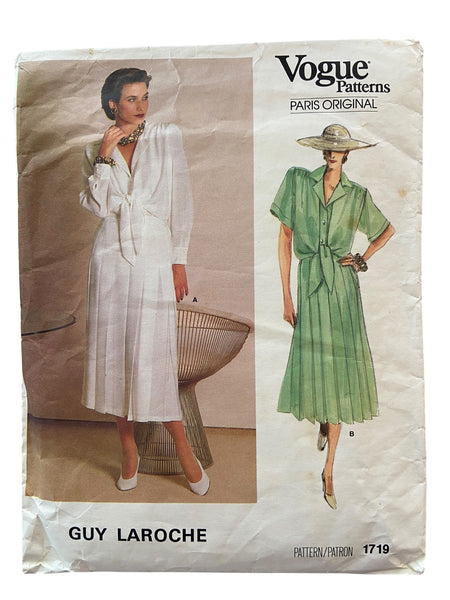 Vogue 1719 vintage 1980s Paris Original Guy Laroche blouse and skirt pattern Bust 36 inches.