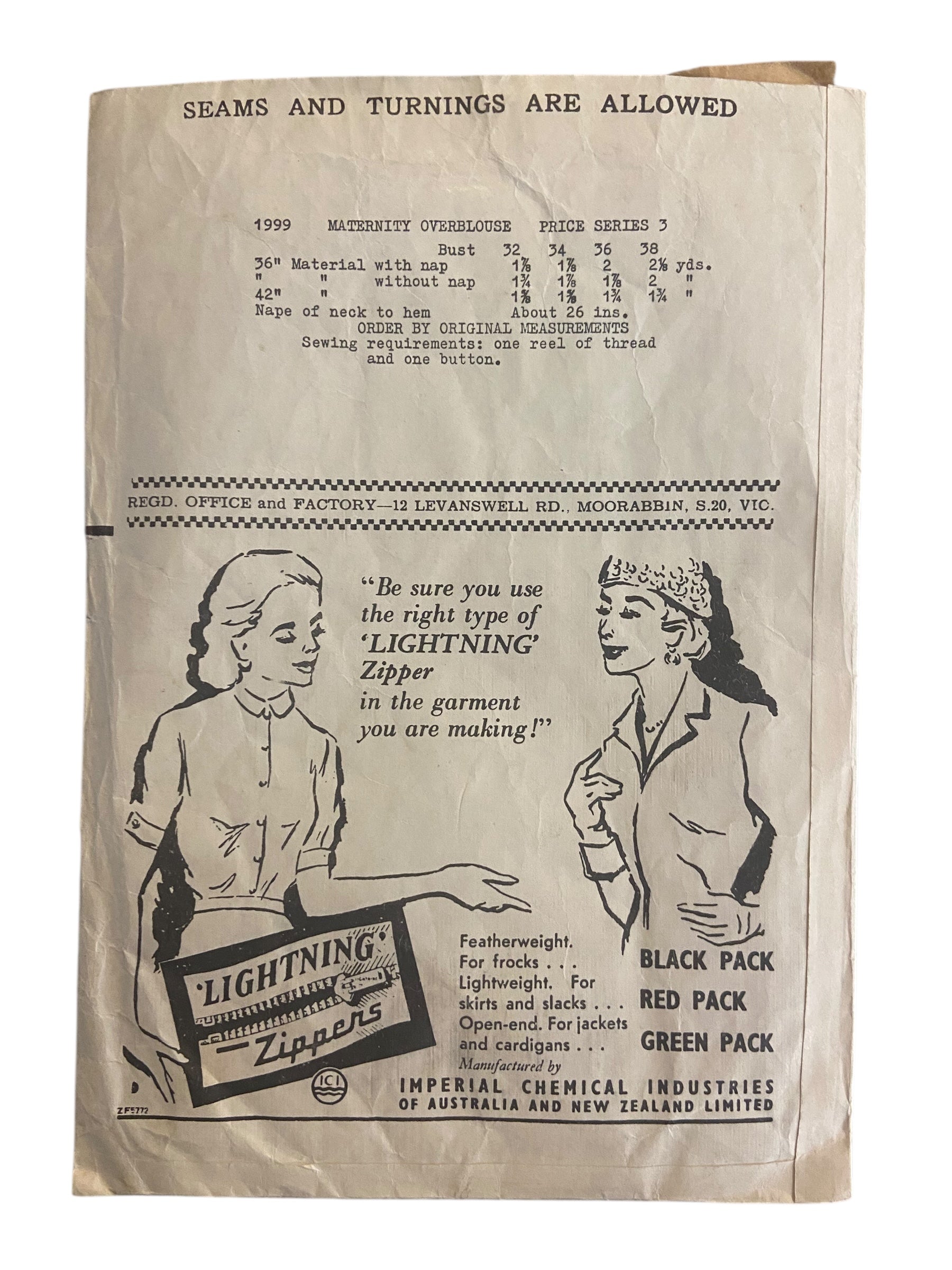 Weigel's 1999 vintage 1960s maternity  overblouse sewing pattern Bust 32 inches