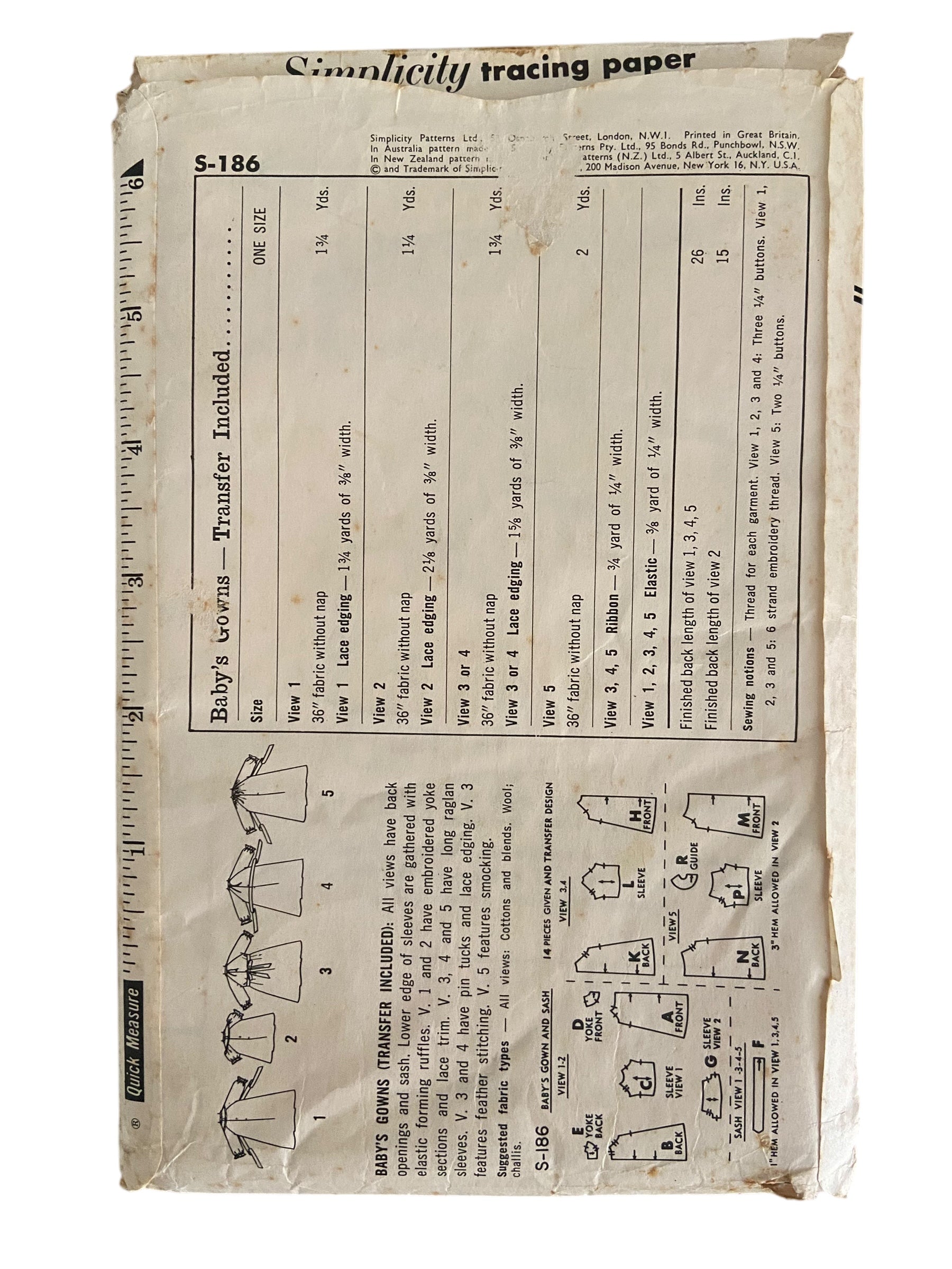 Simplicity S.186 baby gowns sewing pattern. One size