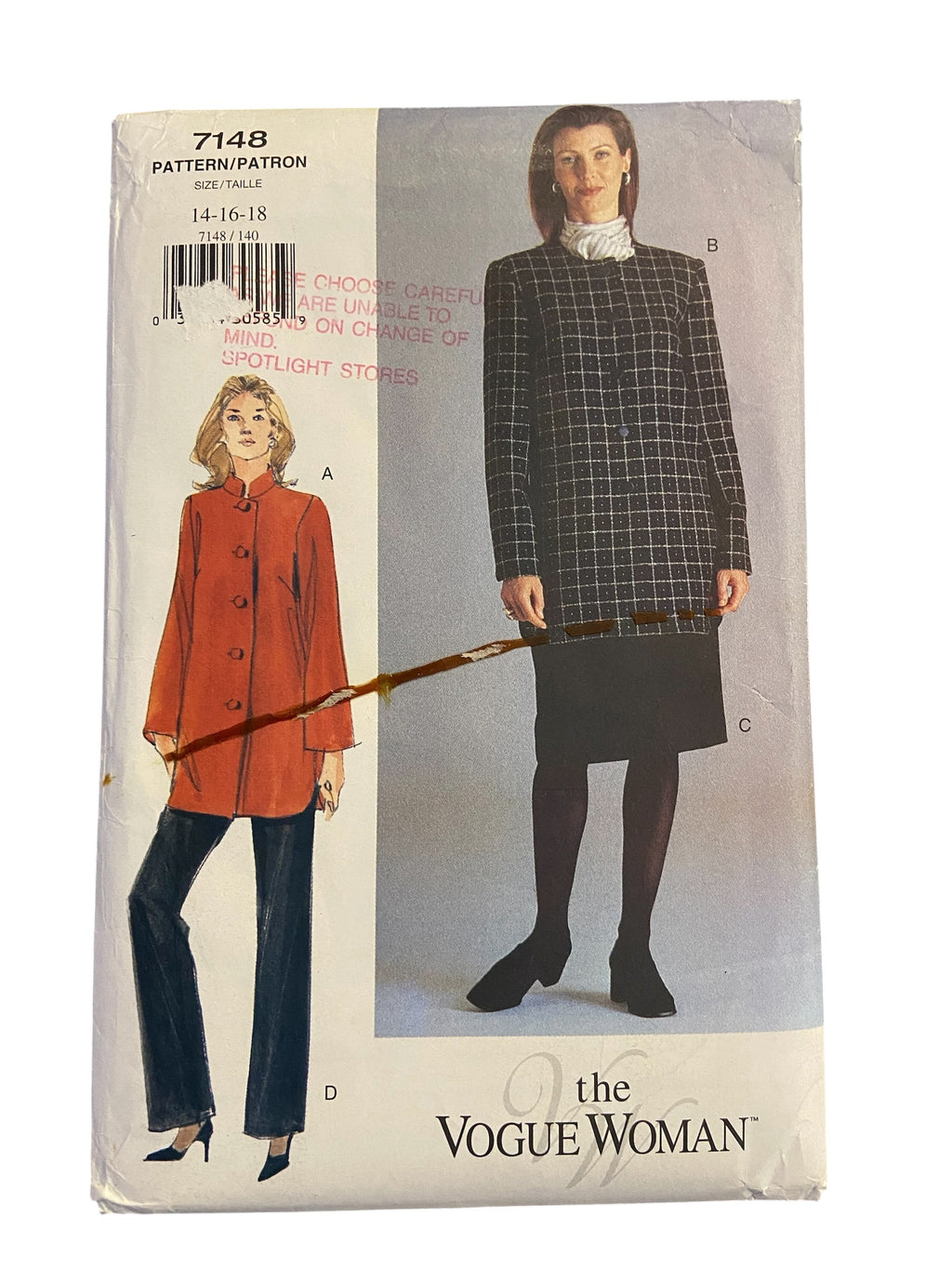 The Vogue Woman 7148 vintage 1990s jacket, skirt and pants sewing pattern Bust 36, 38, 40 inches