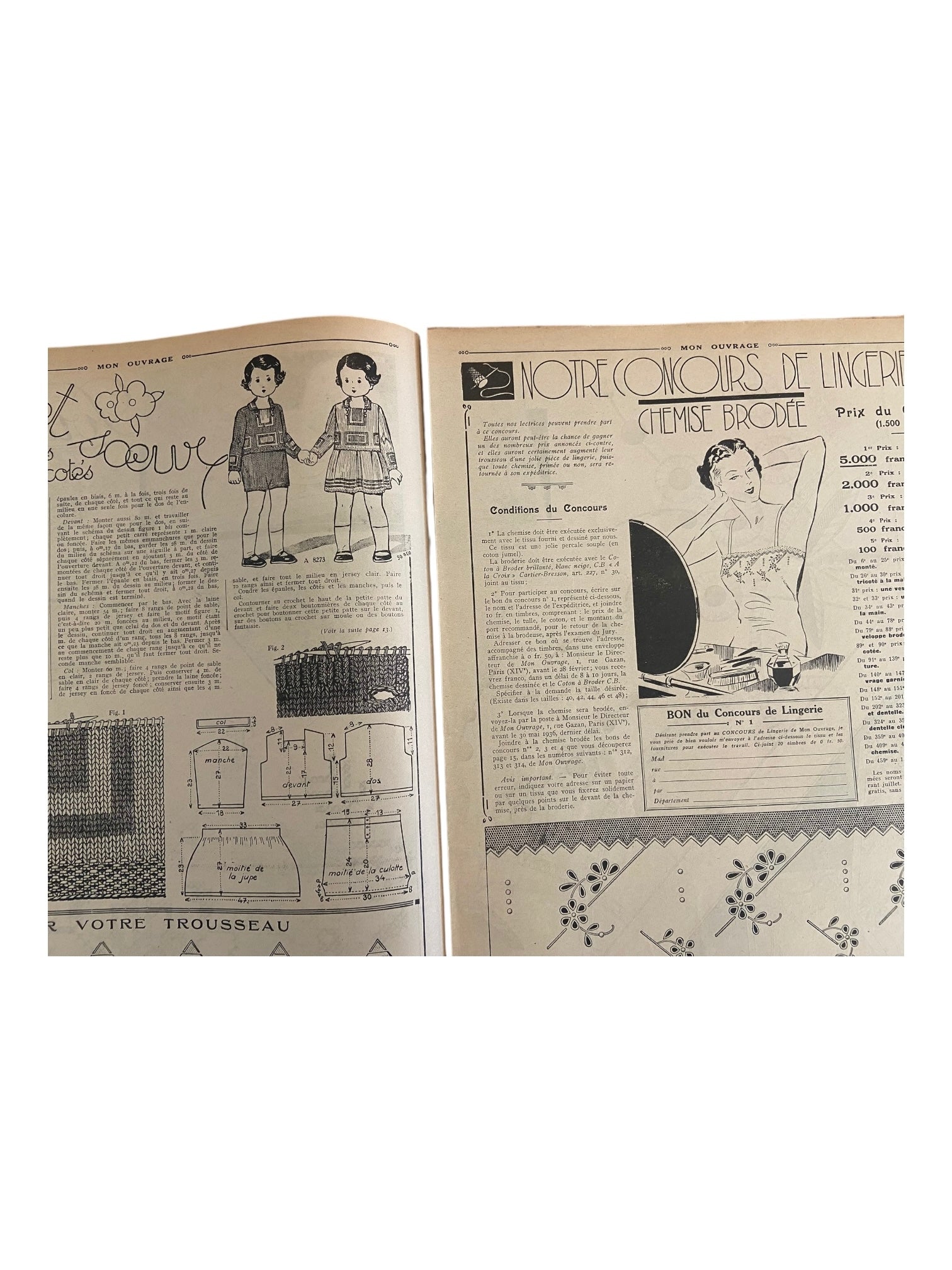 Mon Ouvrage 1 Fevrier 1936 vintage French craft magazine with knitting pattern for the jumper and mini cape on the cover