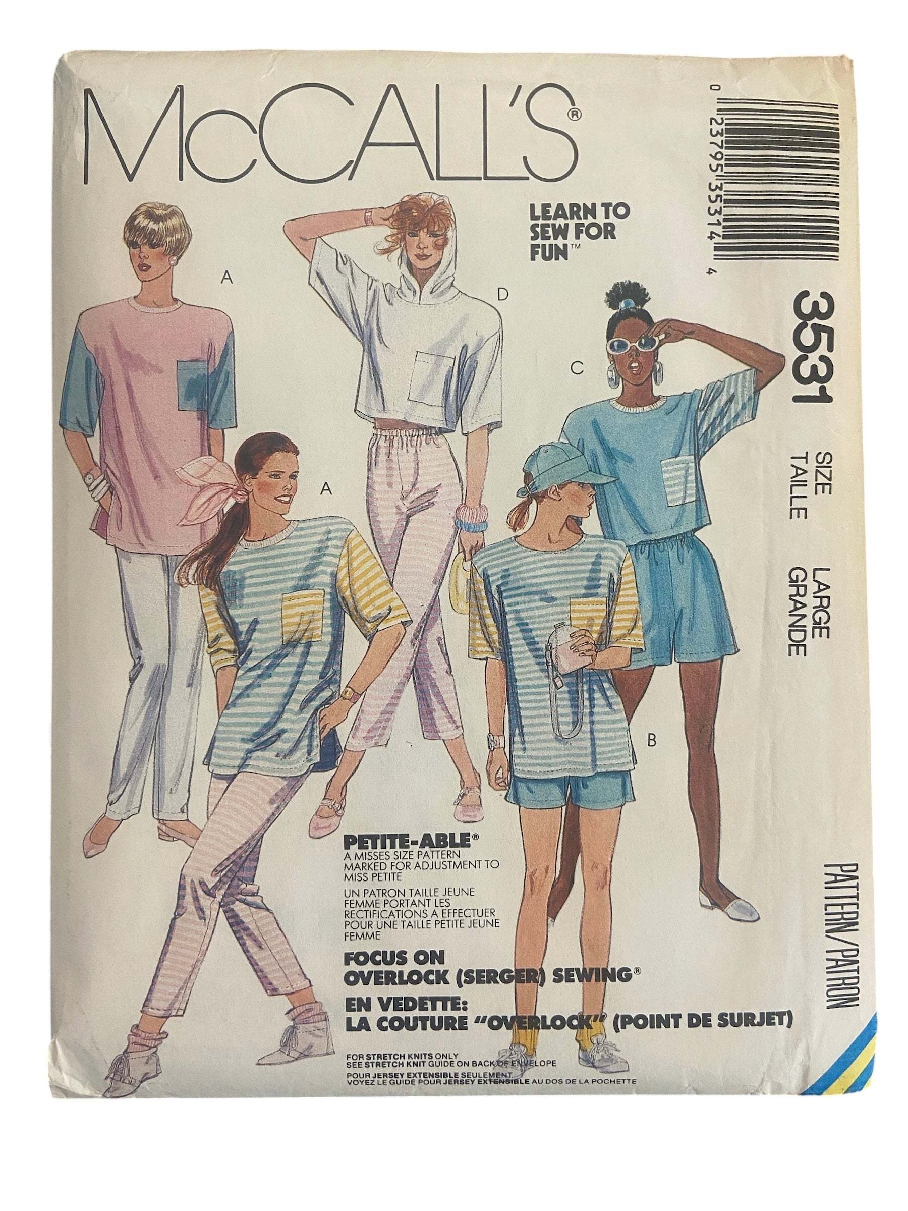 McCall’s 3531 vintage 1980s top and shorts sewing pattern. Bust 40 and 42 inches