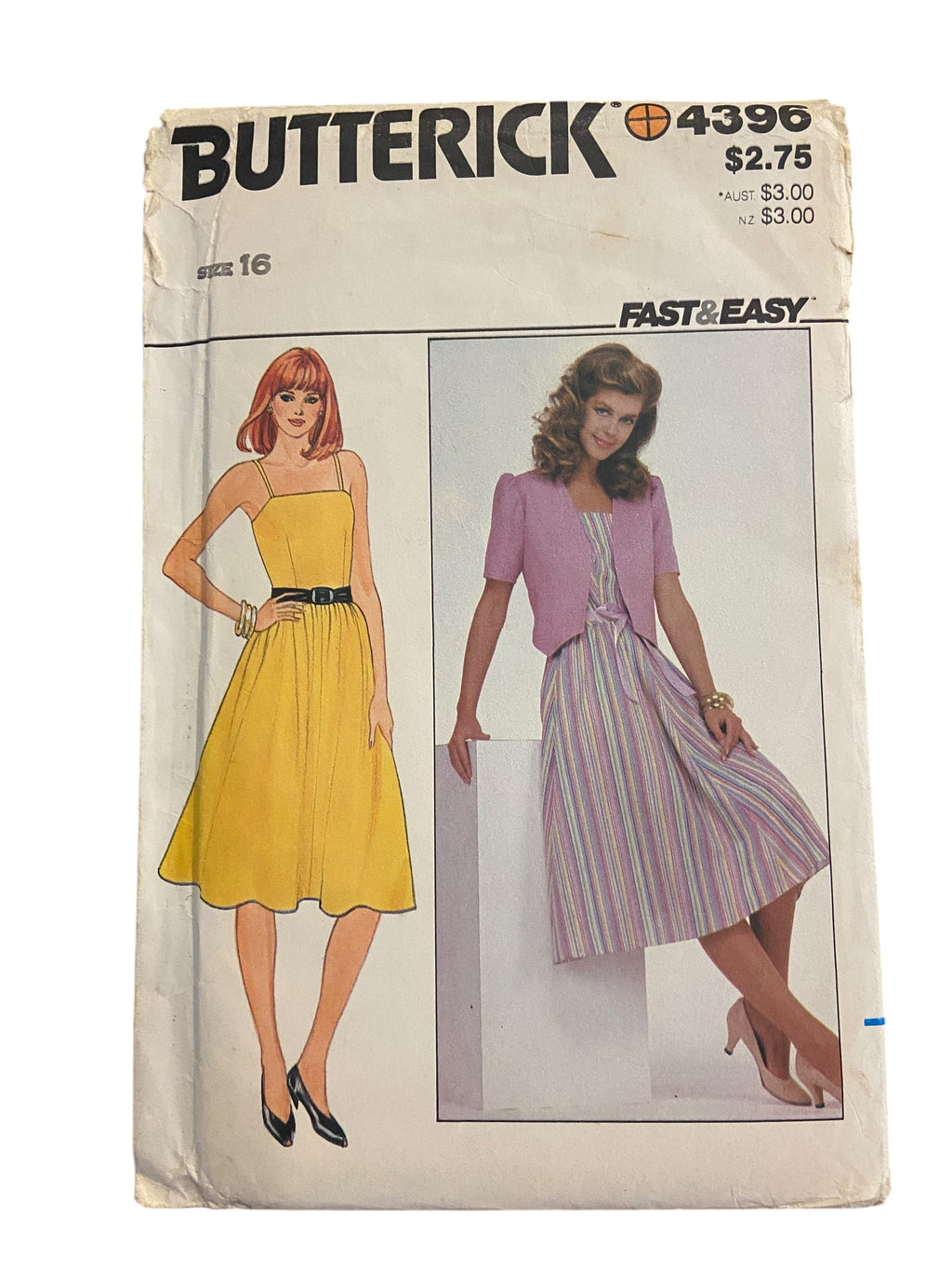Butterick 4396 vintage 1980s dress and jacket sewing pattern. Bust 38 inches