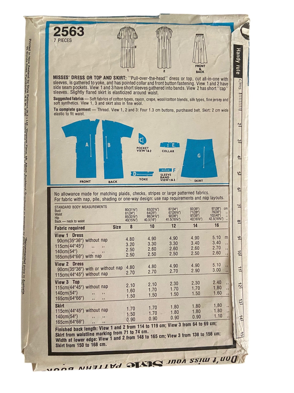 Style 2563 vintage 1970s dress, top and skirt sewing pattern Bust 32.5 inches