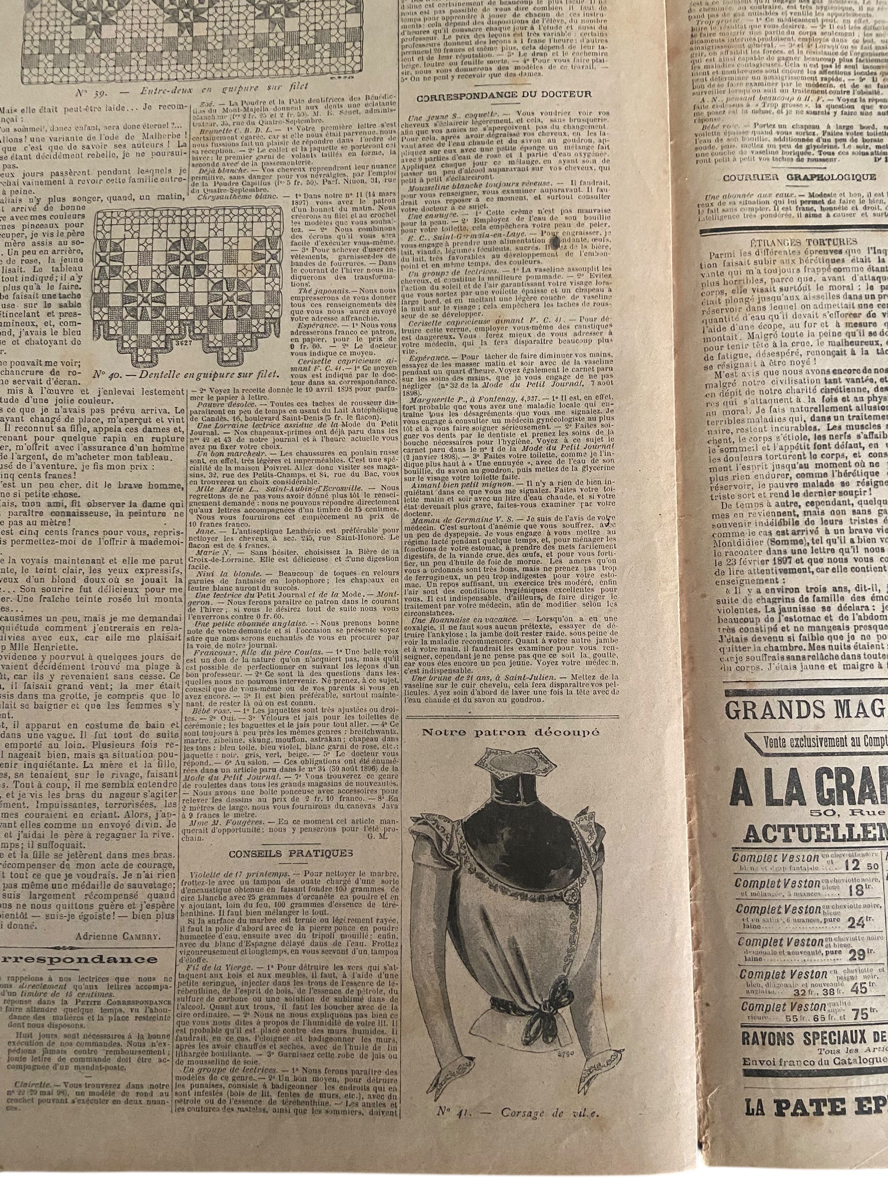 La Mode du Petit Journal 30 October 1898 French women’s magazine with a sewing pattern for a city bodice included