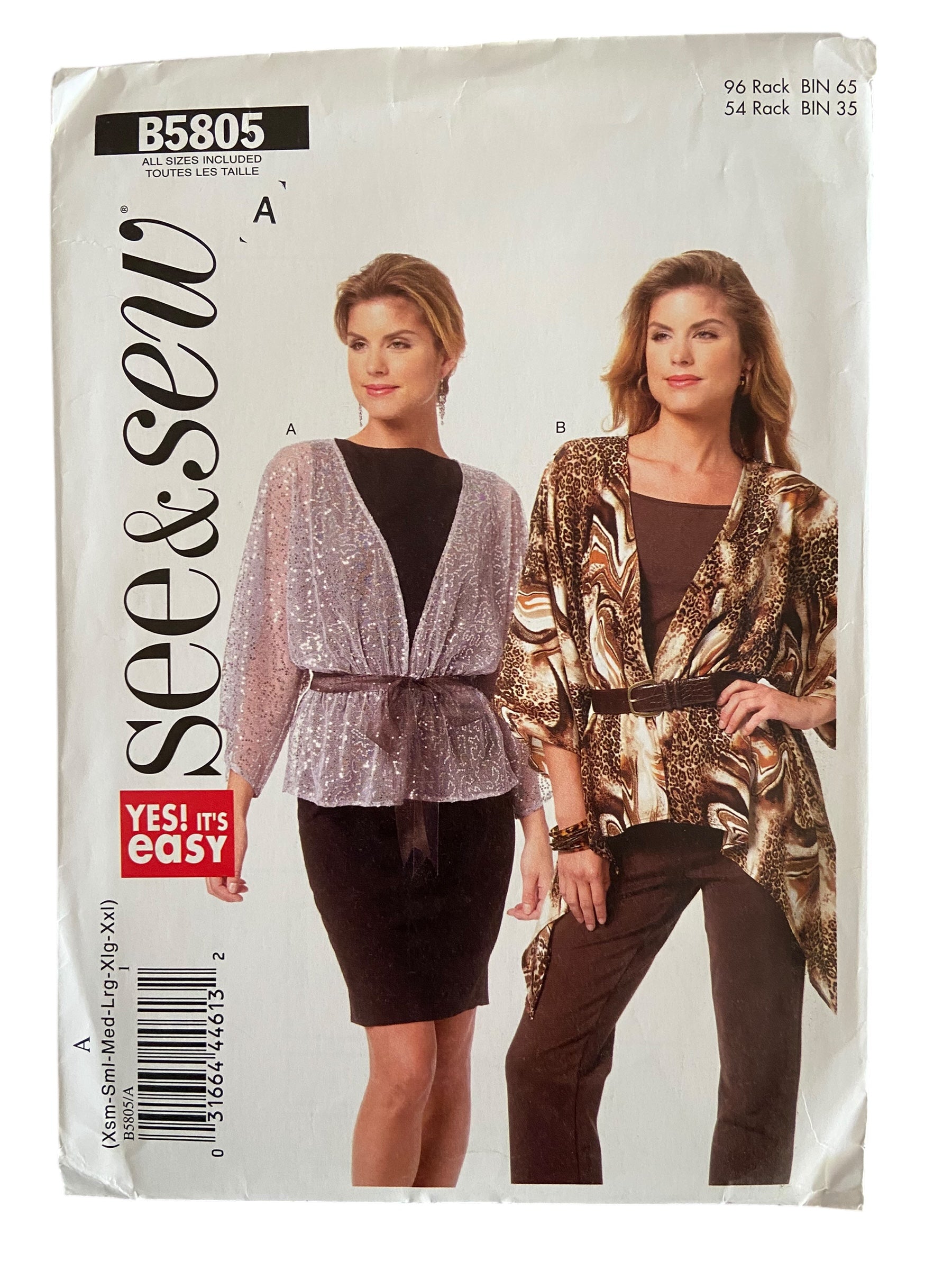Butterick B5805 jacket sewing pattern from the 2000s. Bust 29.5, 30.5, 31.5, 32.5, 34, 36, 38, 40 42, 44, 46, 48 inches.