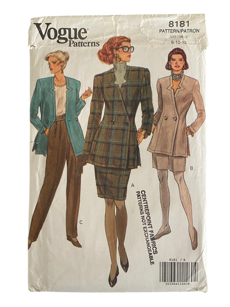 Vogue 8181 vintage 1990s  jacket, skirt, shorts and pants sewing pattern. Bust 31.5, 32.5, 34 inches