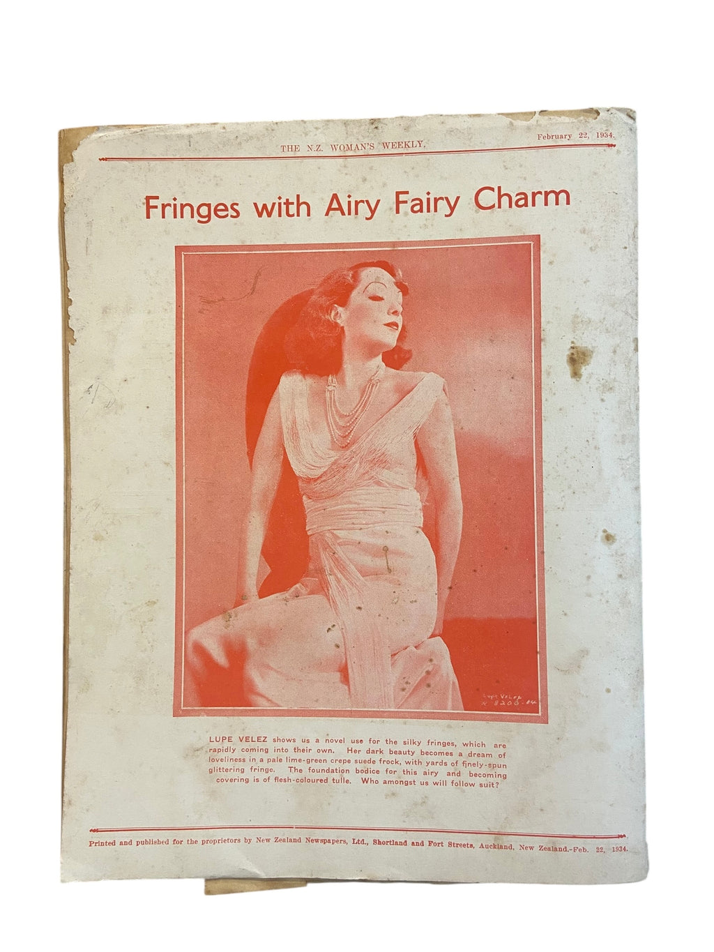 New Zealand Woman’s Weekly February 22 1934 with a sewing pattern, unused, factory folded, frock bust 35 inches