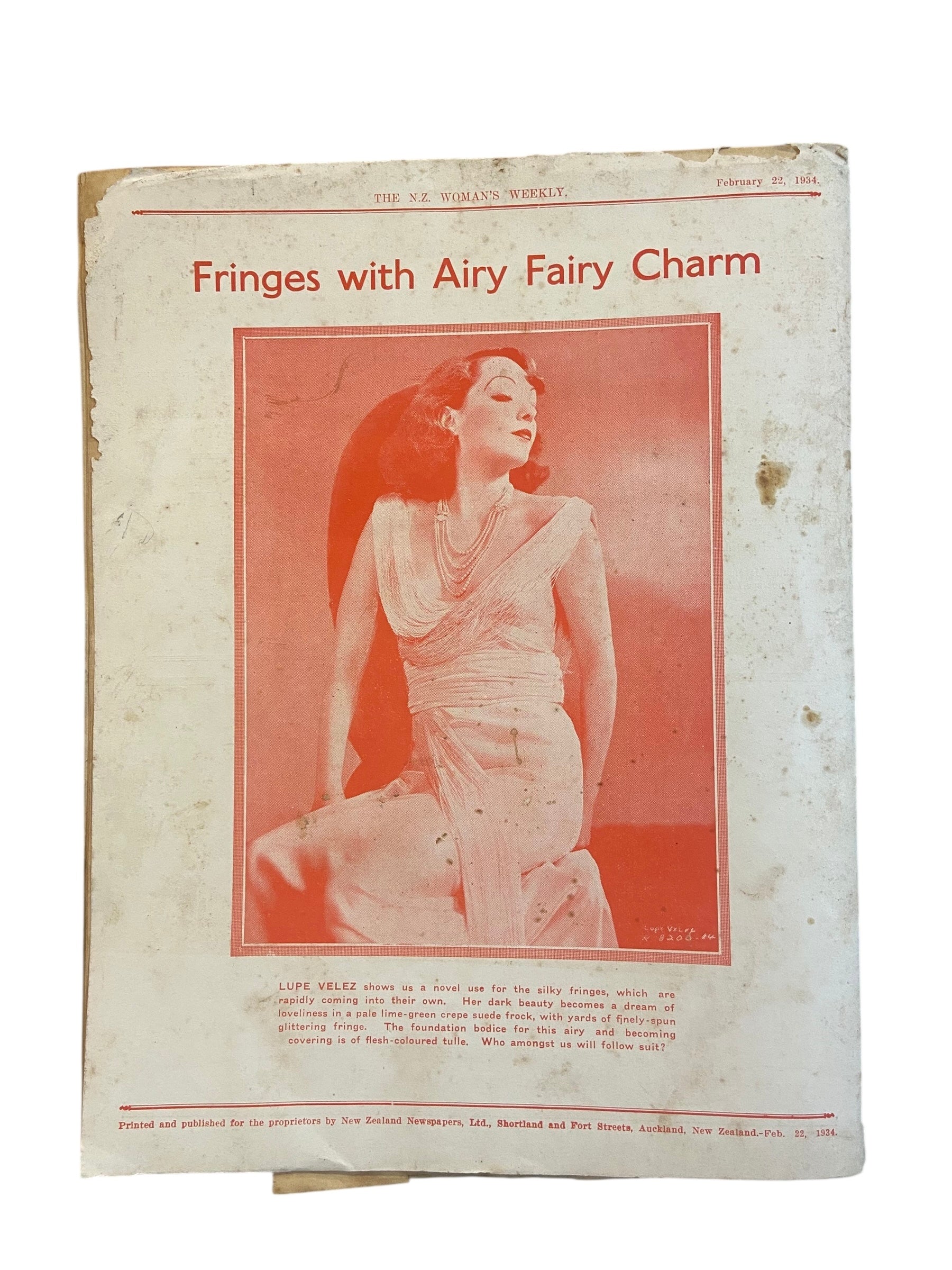 New Zealand Woman’s Weekly February 22 1934 with a sewing pattern, unused, factory folded, frock bust 35 inches