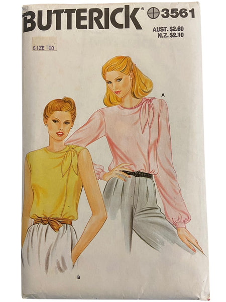 Butterick 3561 vintage 1980s blouse sewing pattern. Bust 32.5 inches