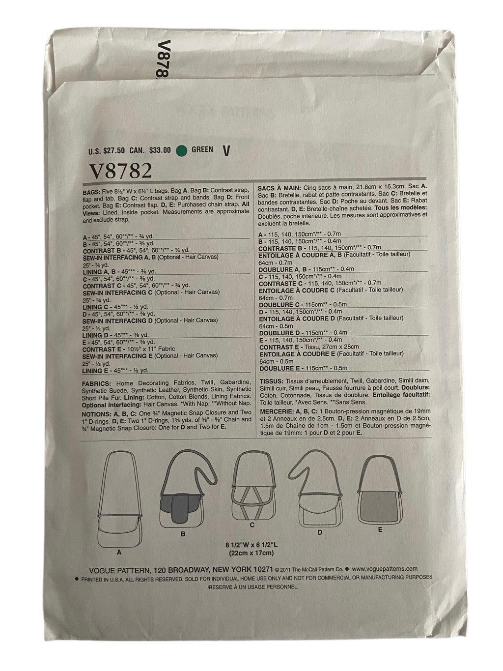 Vogue v8782 vintage 2000s bags sewing pattern
