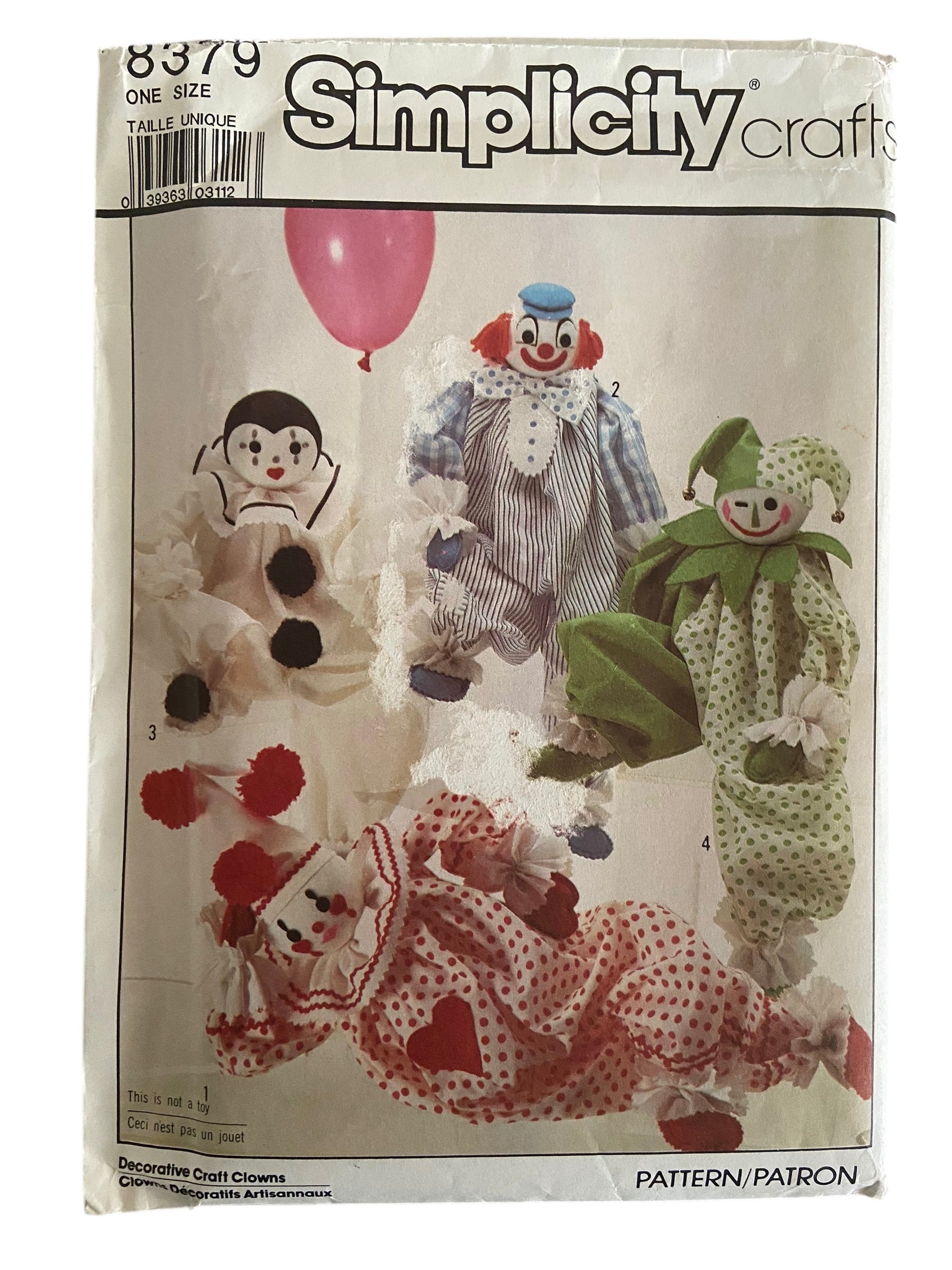 Simplicity 8379 vintage 1980s clowns craft pattern