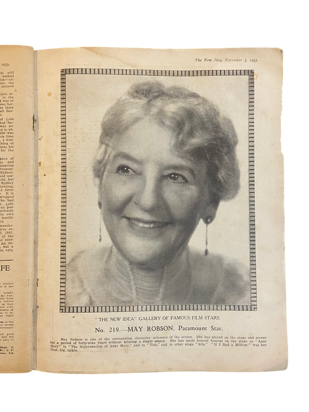 The New Idea Magazine . A weekly paper for Australian and New Zealand Women. November 3 1933 with sewing pattern unused, factory folded, lady’s summer frock. Bust 34 inches.