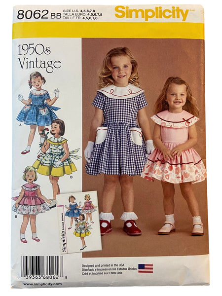 Simplicity 8062 reissued vintage 1950s child’s dress sewing pattern Sizes 4, 5, 6, 7, 8