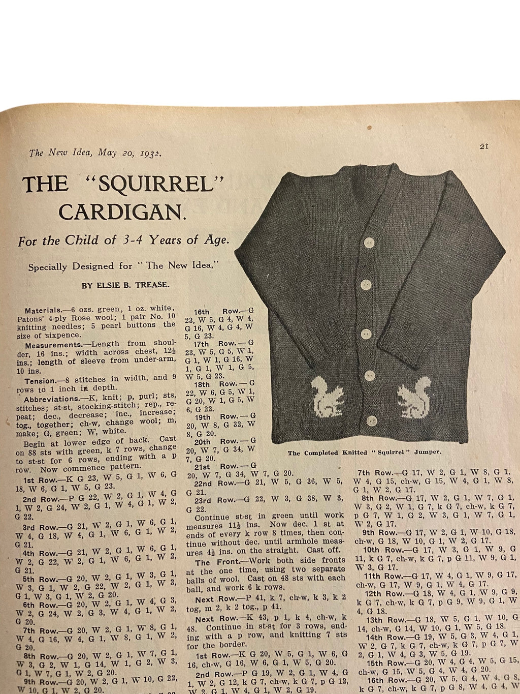 The New Idea Magazine . A weekly paper for Australian and New Zealand Women. May 20 1932 with sewing pattern unused, factory folded, lady’s afternoon frock.