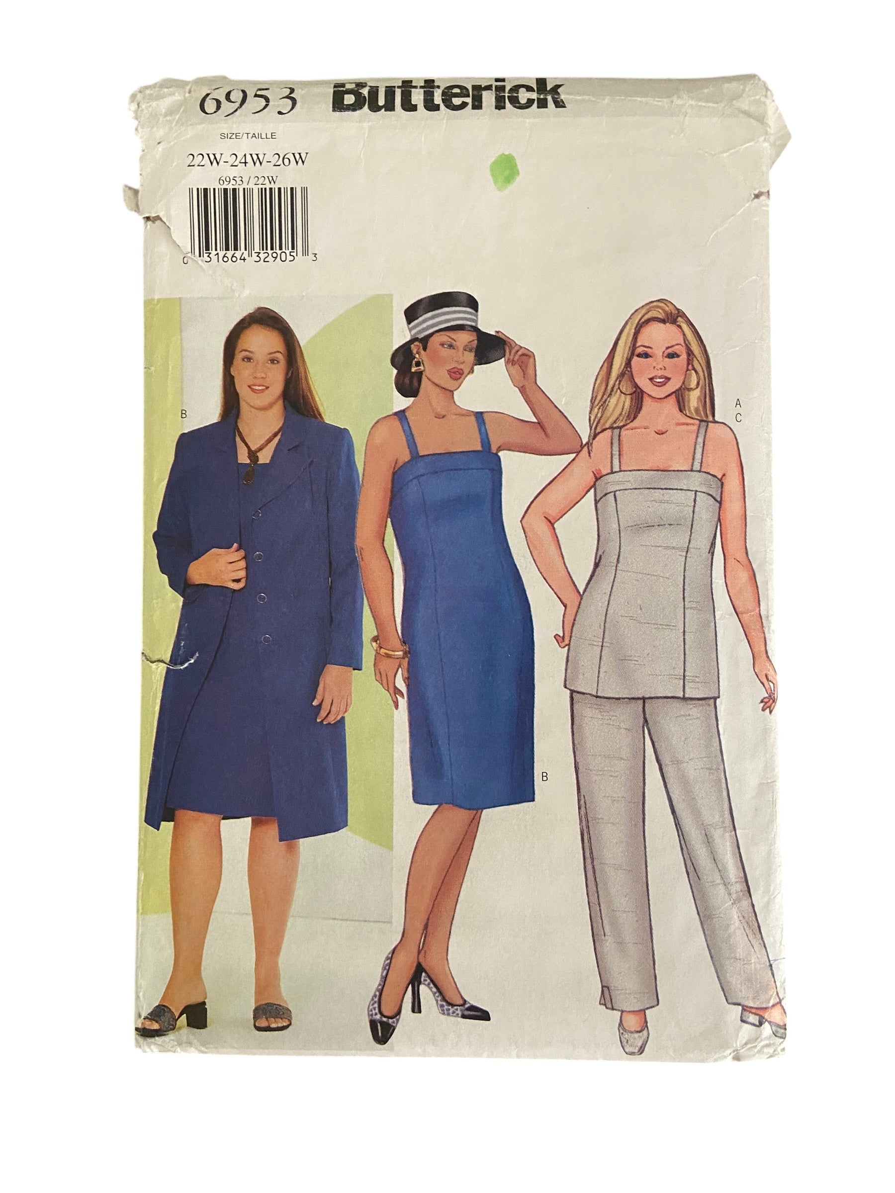 Butterick 6953 jacket, top, dress and pants sewing pattern from the 2000s Bust 44, 46, 48 inches