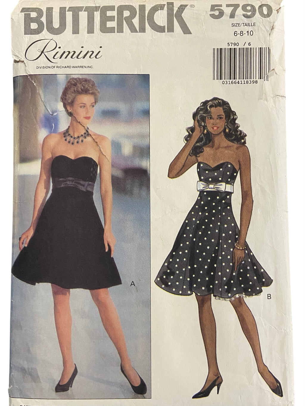 Butterick 5790 vintage 1990s Rimini dress sewing pattern. Bust 30.5, 31.5, 32.5 inches