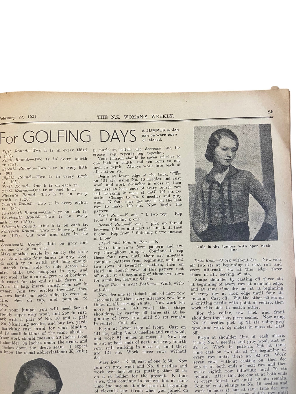 New Zealand Woman’s Weekly February 22 1934 with a sewing pattern, unused, factory folded, frock bust 35 inches