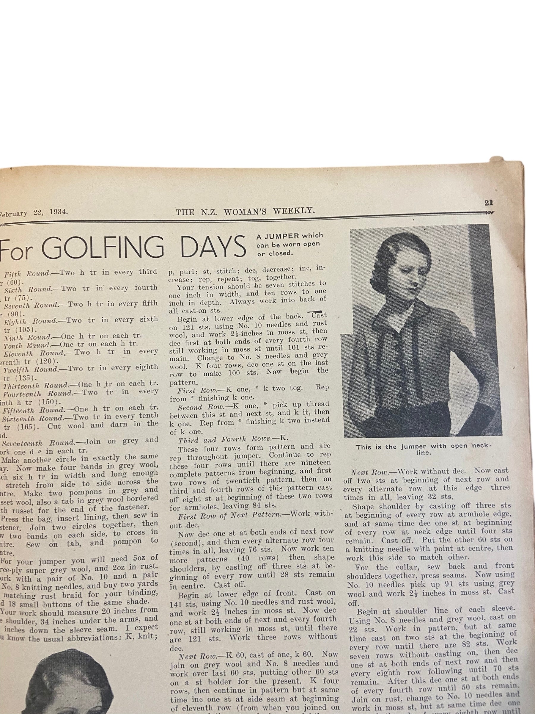 New Zealand Woman’s Weekly February 22 1934 with a sewing pattern, unused, factory folded, frock bust 35 inches