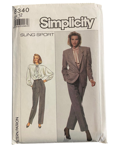Simplicity 8340 vintage 1980s Sung Sport jacket, blouse and pants sewing pattern Bust 34 inches
