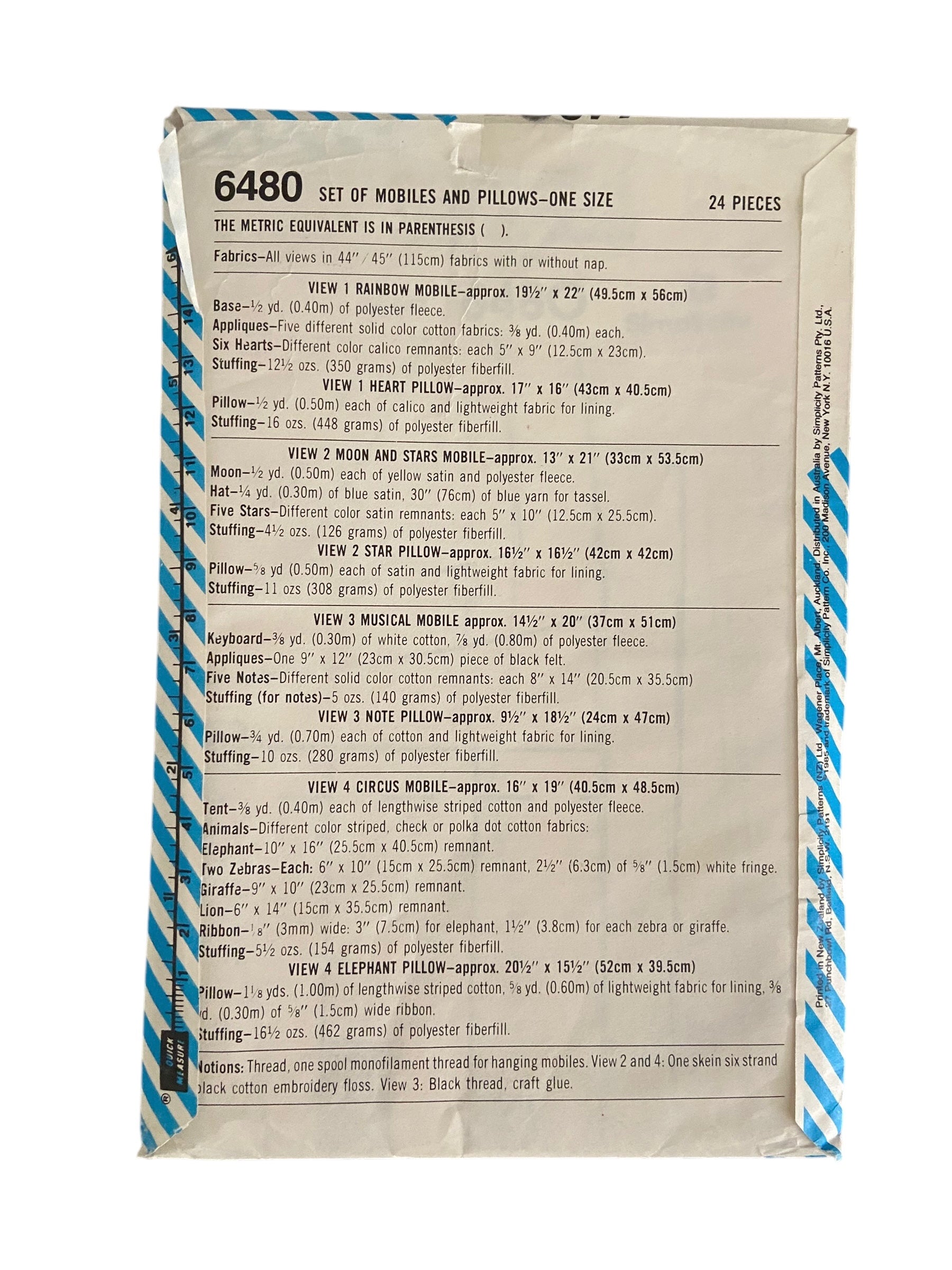 Simplicity crafts 6480 set of nursery mobiles and pillows sewing pattern.