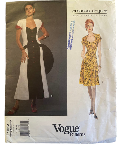 Vogue 1352 Emauel Ungaro dress sewing pattern Bust 36, 38, 40 inches