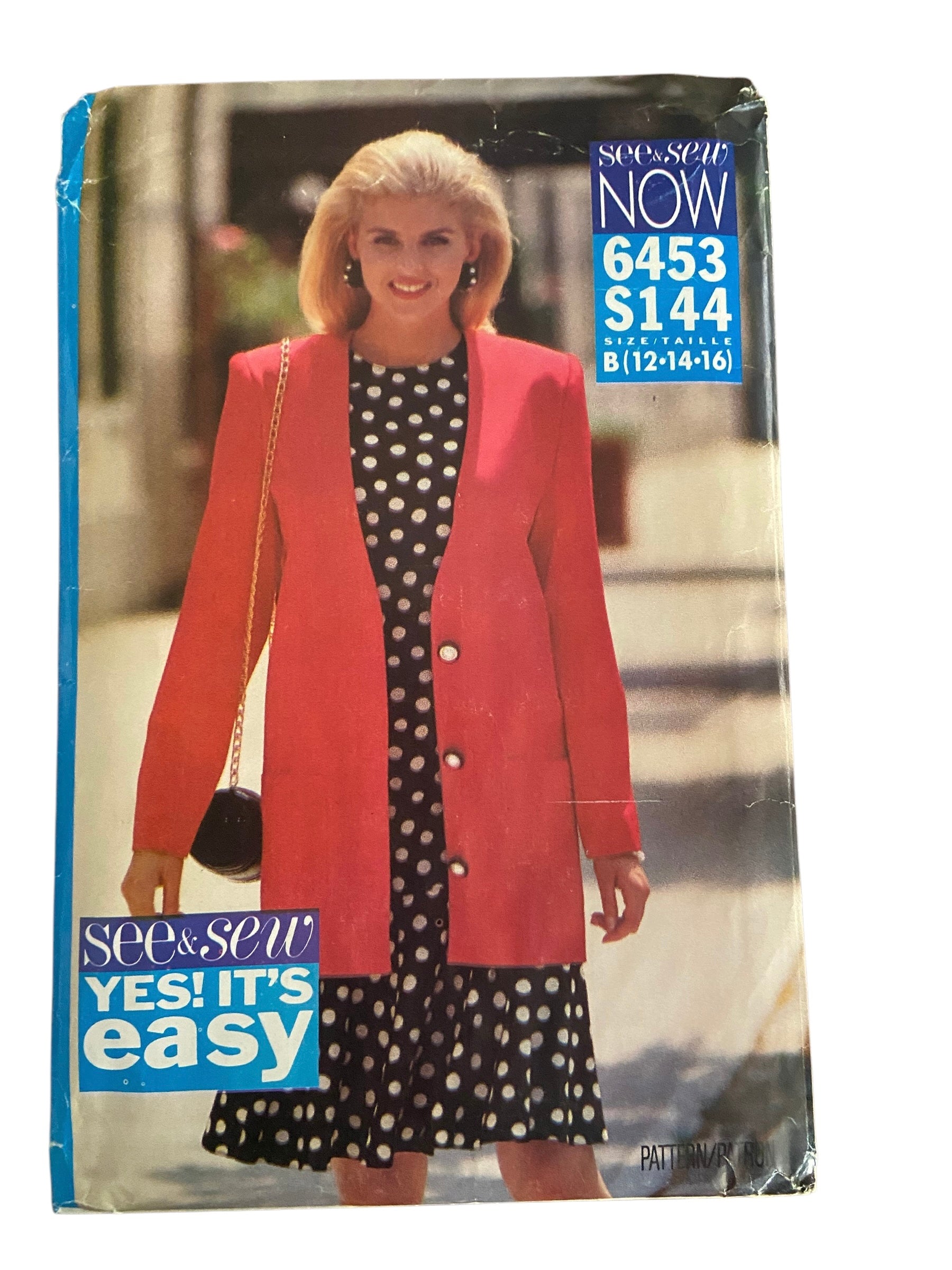 Butterick 6453 vintage 1990s dress and jacket sewing pattern. Bust 34, 36, 38 inches