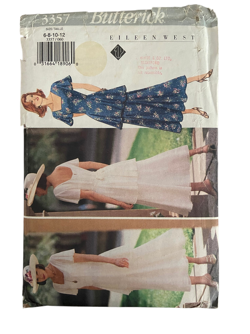 Butterick 3357 Vintage 1990s Eileen West dress sewing  pattern. Bust 30.5, 31.5, 32.5, 34 inches