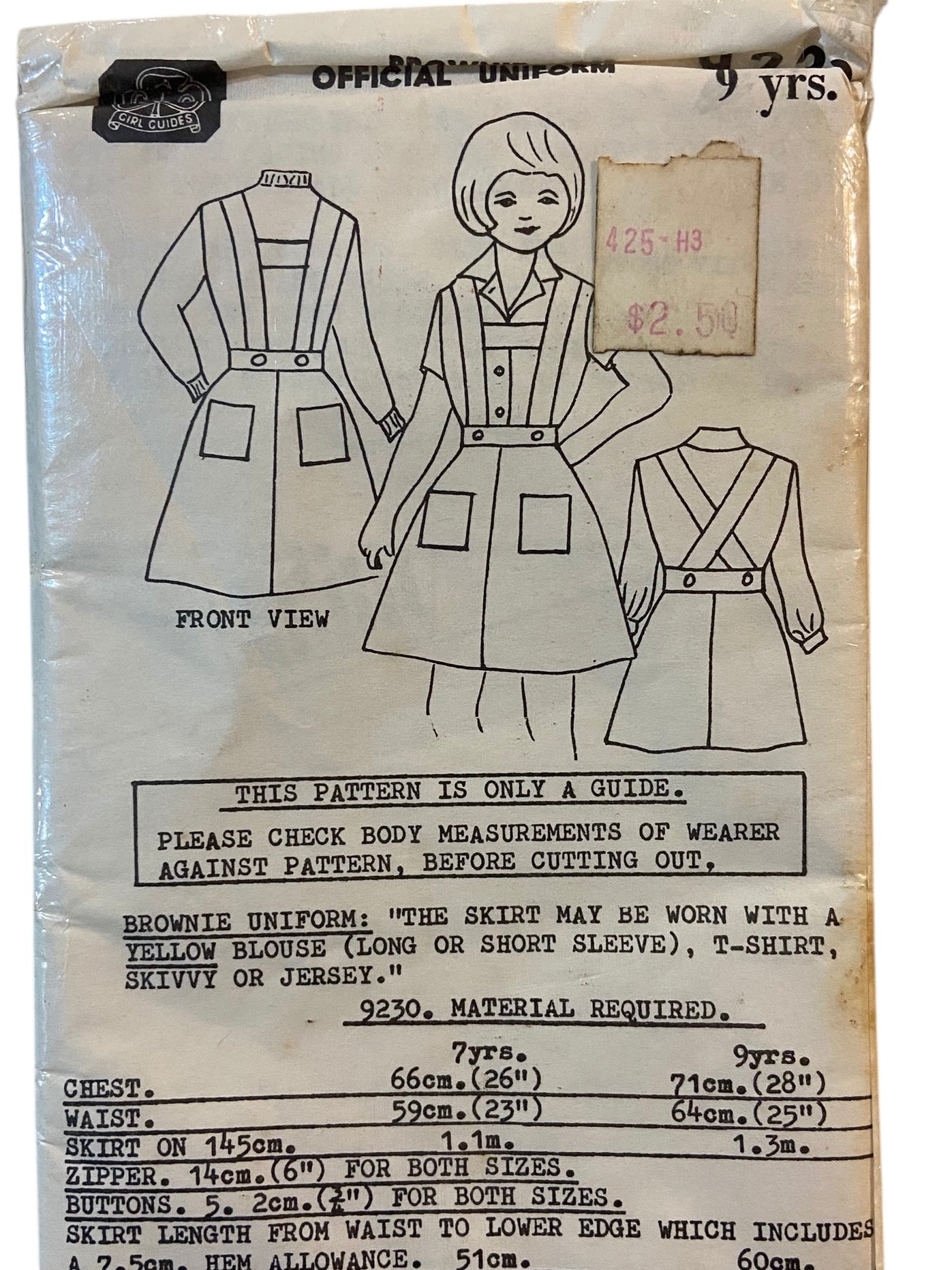 Trendsetter 9230 vintage 1970s child's New Zealand Girl Guide uniform sewing pattern. Size 9 years