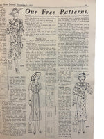 Australian home journal December 1st 1937 with four sewing patterns, unused, factory folded, three frocks bust 36 inches, child’s frock age 4 years