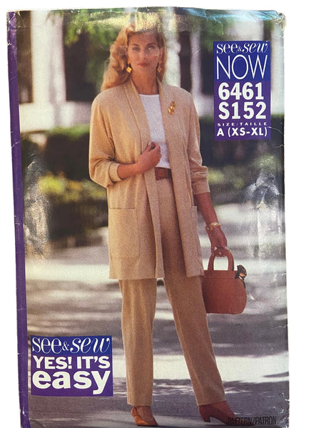 Butterick 6461 vintage 1990s jacket, top and pants sewing pattern. Bust 30.5 - 44 inches