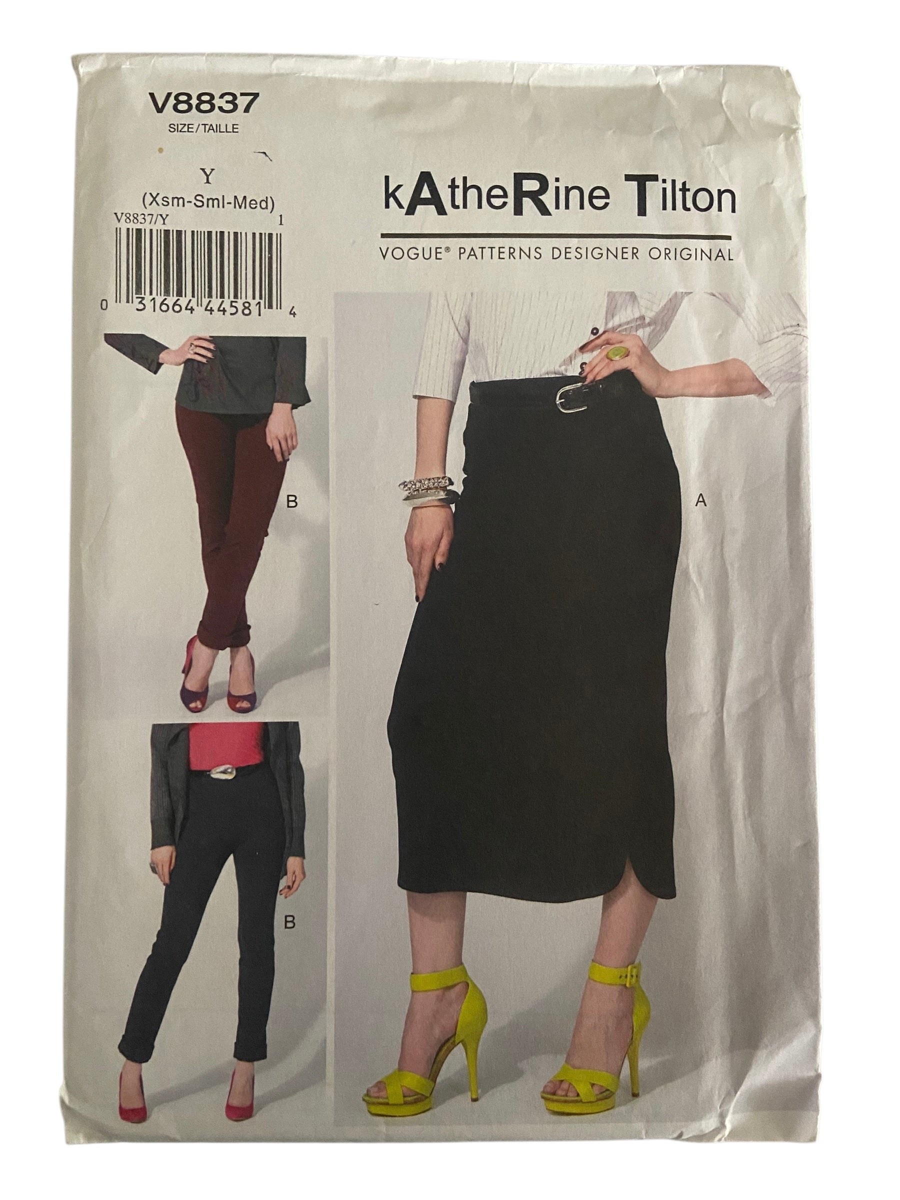 Vogue v88837vintage 2000s Katherine Tilton skirt and pants sewing pattern Waist 22, 23, 24, 25, 26.5, 28 inches