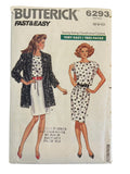 Butterick 6293 vintage 1980s jacket and dress pattern. Bust 30.5, 31.5, 32.5 inches