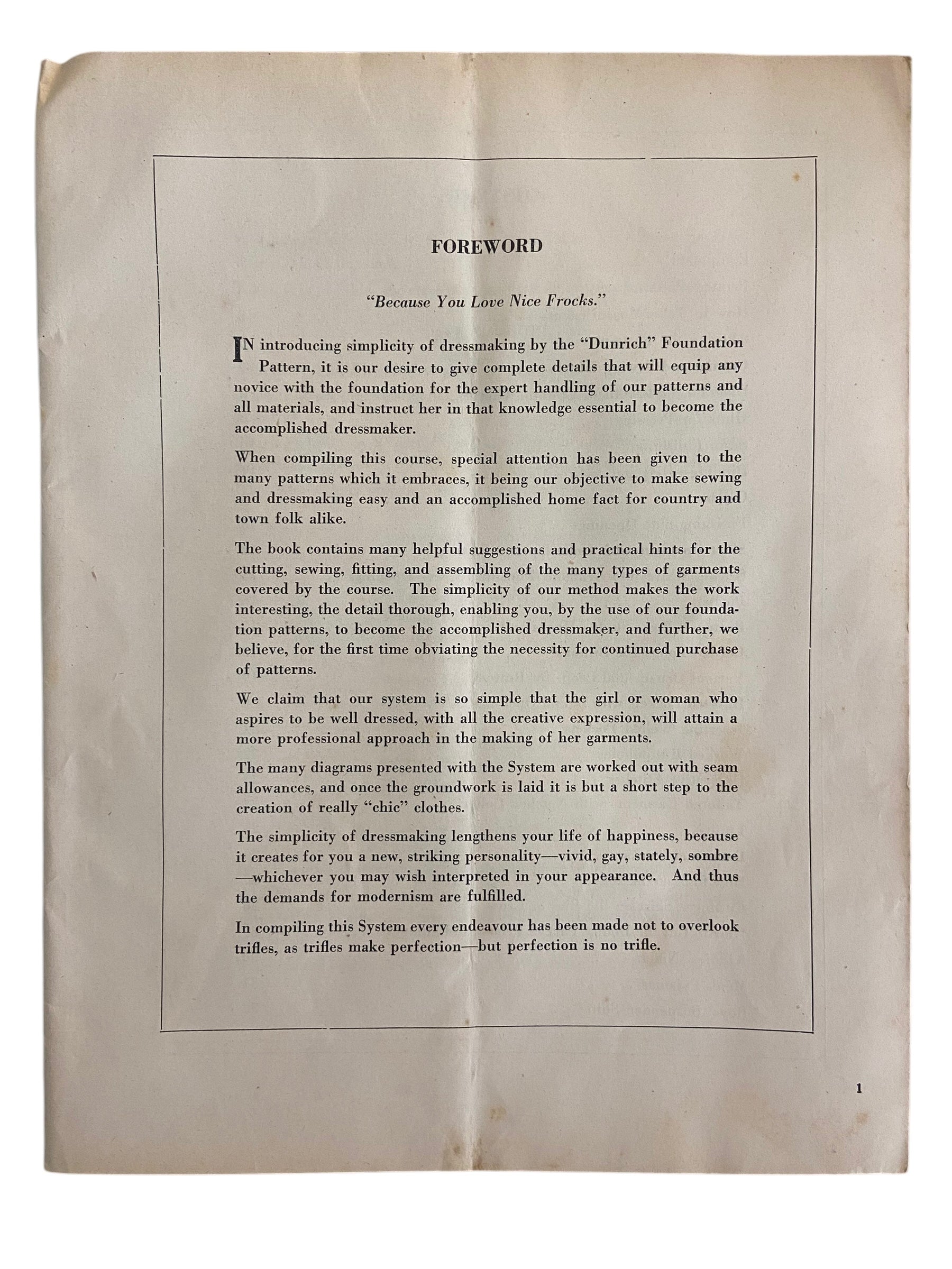 Vintage 1930s The Dunrich School of Dressmaking sewing book