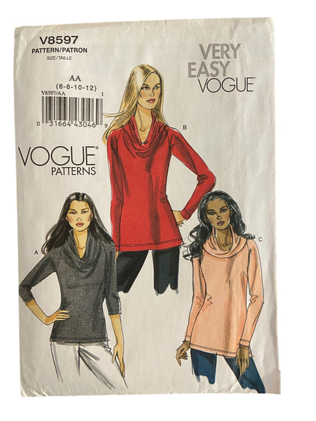 Vogue v8597 very easy vogue tops sewing pattern. Bust 30.5, 31.5, 32.5, 34 inches