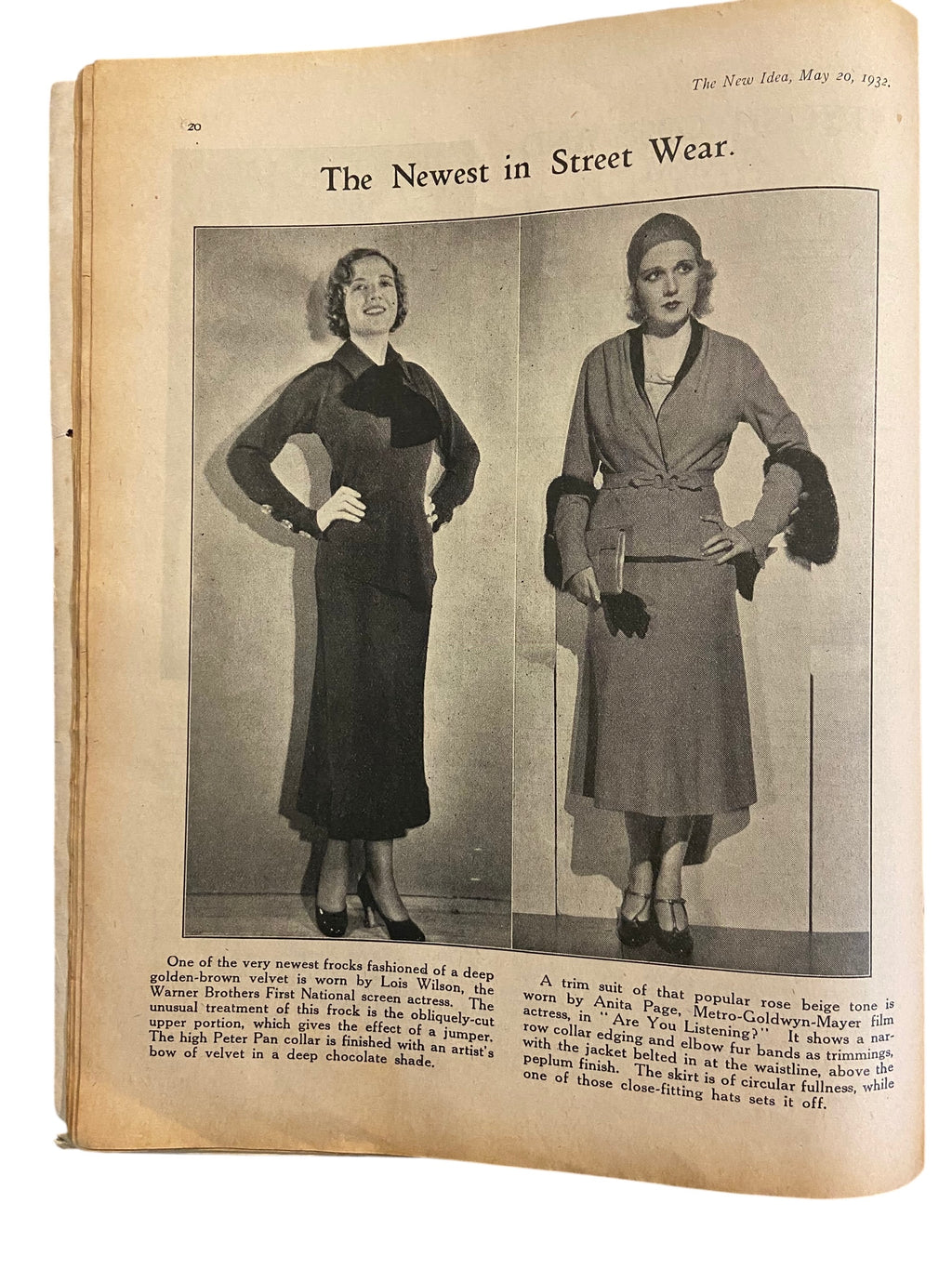 The New Idea Magazine . A weekly paper for Australian and New Zealand Women. May 20 1932 with sewing pattern unused, factory folded, lady’s afternoon frock.