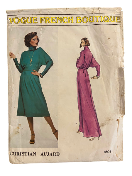 Vintage 1970s Vogue French Boutique 1501  Christian Aujard dress sewing pattern. Bust 34 inches.