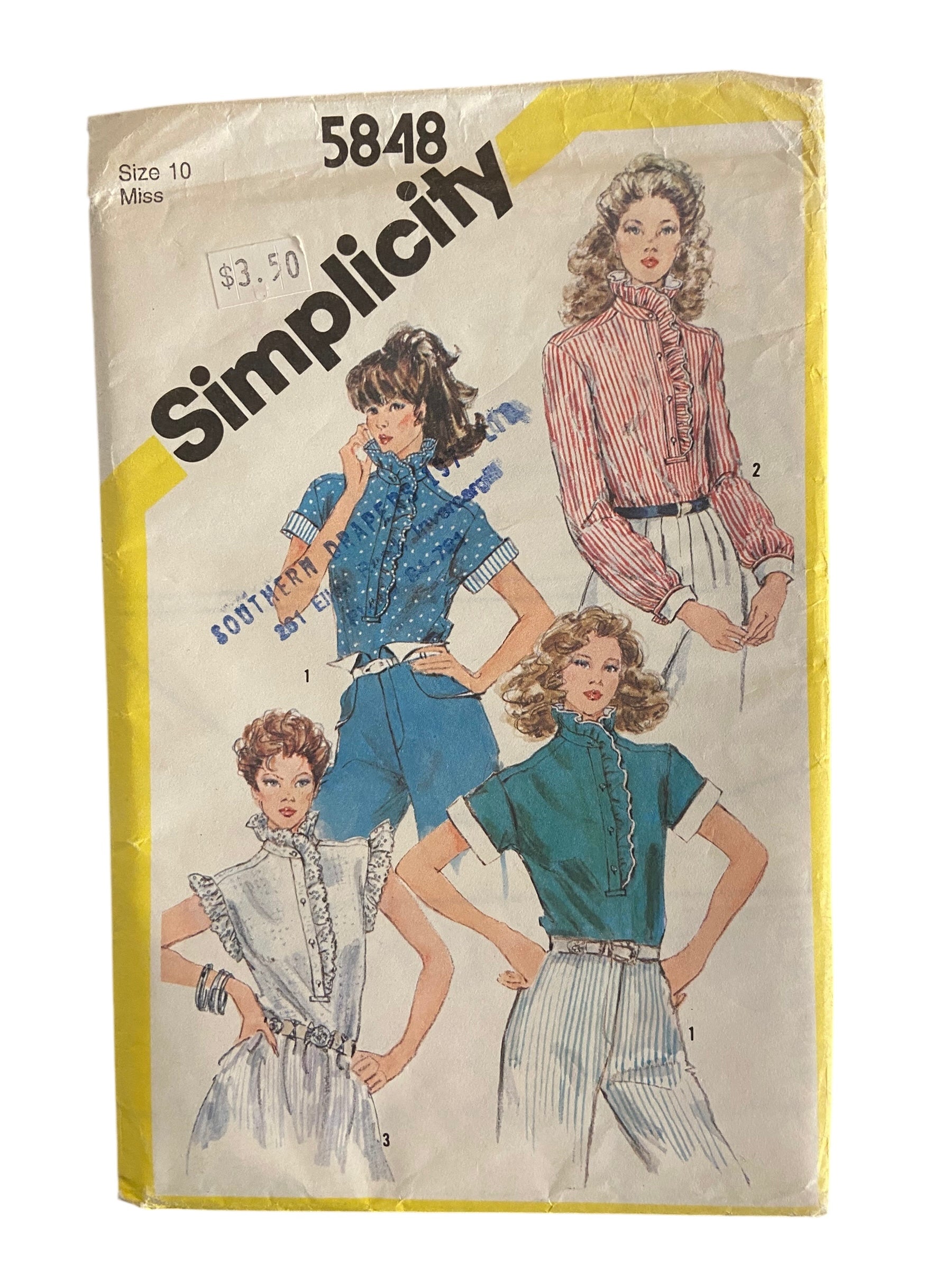 Simplicity 5848 vintage 1980s blouse sewing pattern. Bust 32.5 inches