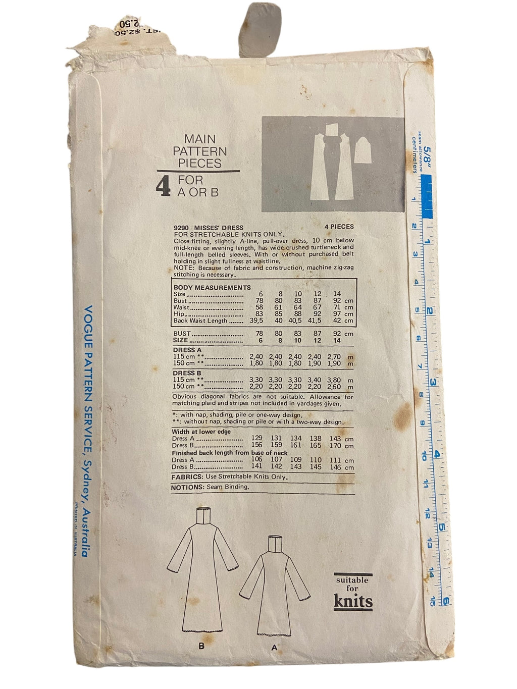Vogue 9290 very easy vogue vintage 1970s dress sewing pattern Bust 32.5 inches