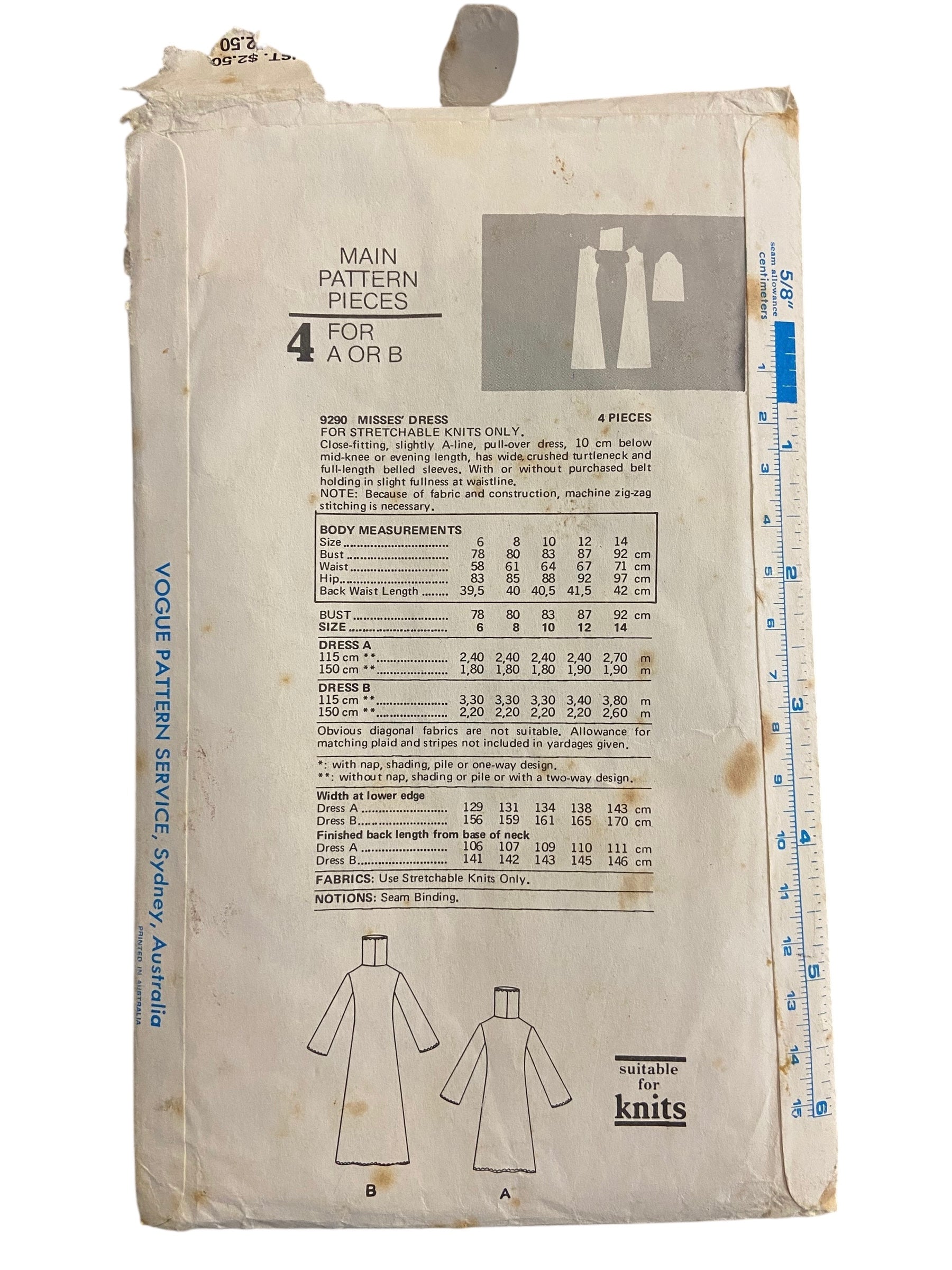 Vogue 9290 very easy vogue vintage 1970s dress sewing pattern Bust 32.5 inches
