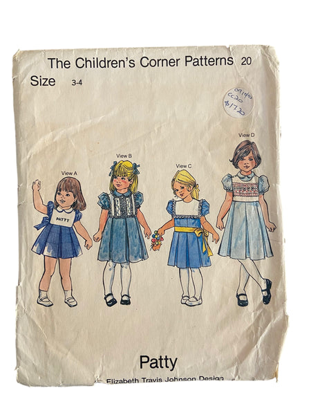 The children’s corner 20 vintage 1980s child's dress pattern. Size 3-4 years