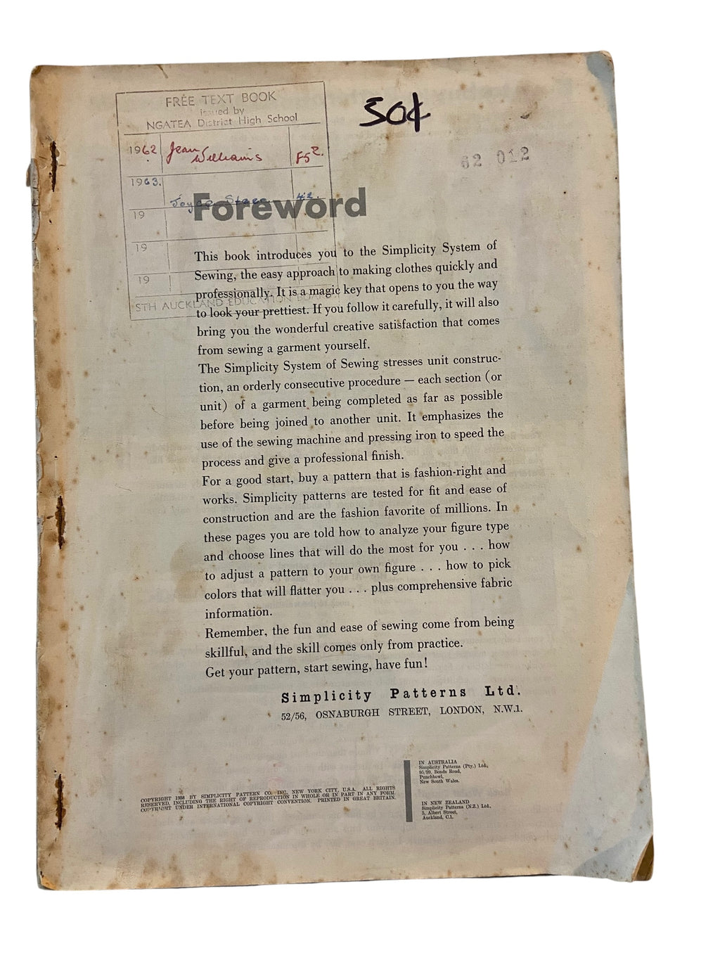 Vintage 1950s simplicity sewing book. No cover