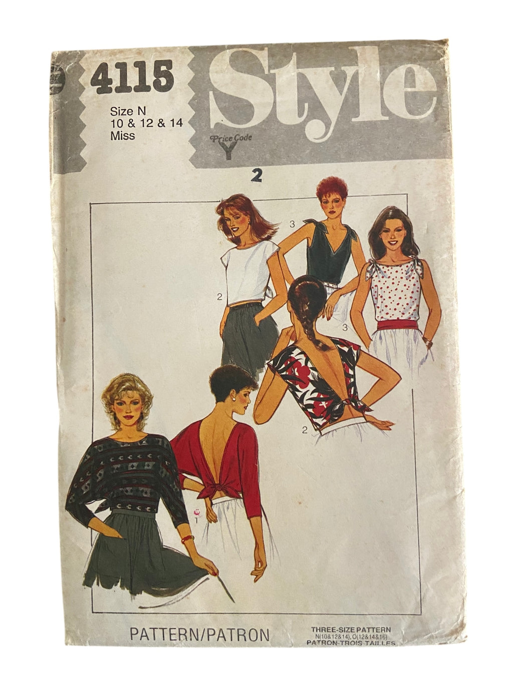 Style 4115 vintage 1980s  set of tops sewing pattern. Bust 34, 36, 38 inches
