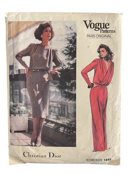 Vogue Paris Original Christian Dior 1449 vintage 1980s dress sewing pattern Bust 36 inches