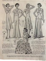 Australian home journal January 1st 1938 with four sewing patterns, unused, factory folded, three frocks bust 36 inches, child’s beach suit age 4 years