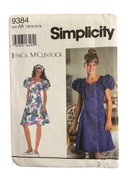 Simplicity 9384 vintage 1980s Jessica McClintock child’s party dress pattern Chest 26, 27, 28.5, 30, 32 inches