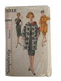 Simplicity 3312 vintage 1960s dress and coat sewing pattern. Bust 36 inches