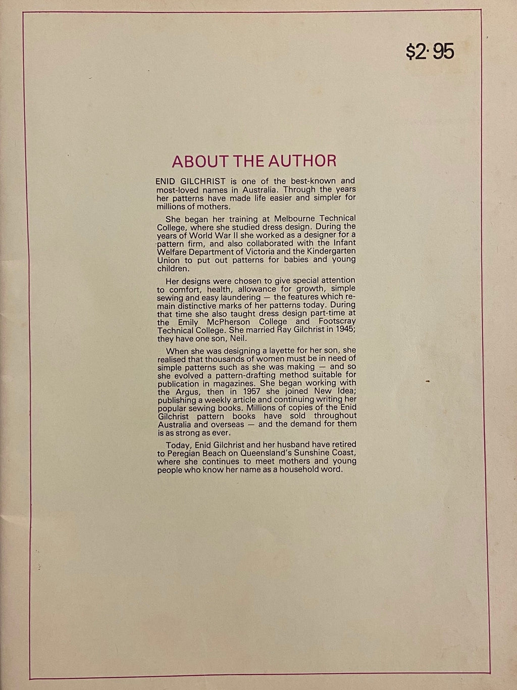 Enid Gilchrist’s baby book draftable pattern book 1970s, contains many draftable patterns